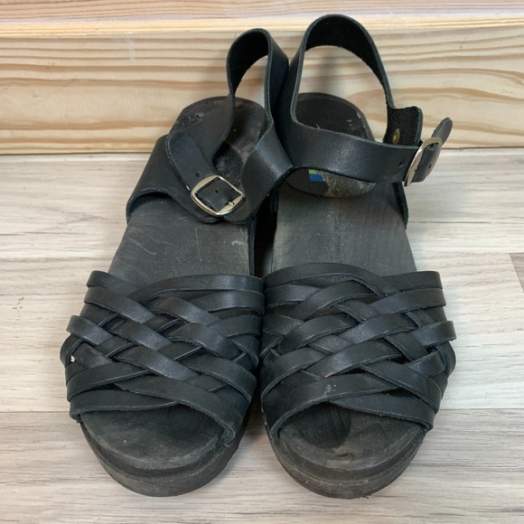 MIA Swedish Clog Sandals Women US 7 Weave Leather Wooden Platform 37 Black - Picture 2 of 12